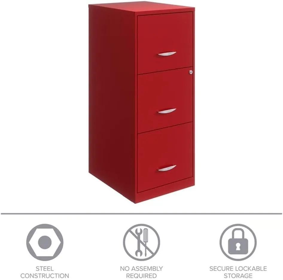 Pemberly Row 3 Drawer Metal Vertical File Cabinet with Lock in Lava Red