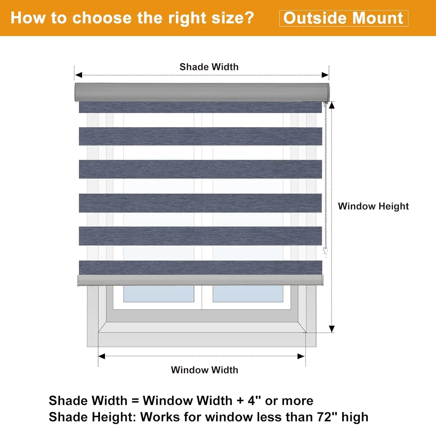 Persilux Custom Blackout Window Shades Zebra Blinds (24" W X 72" H, Dark Grey) Dual Layer Roller Sheer Shades Light Control for Day and Night Shades for Windows and Home, Easy to Install