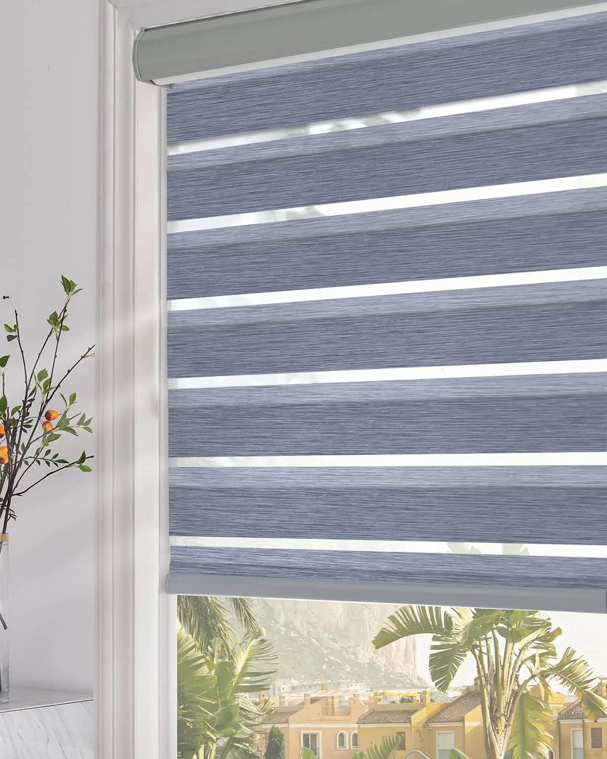 Persilux Custom Blackout Window Shades Zebra Blinds (24" W X 72" H, Dark Grey) Dual Layer Roller Sheer Shades Light Control for Day and Night Shades for Windows and Home, Easy to Install