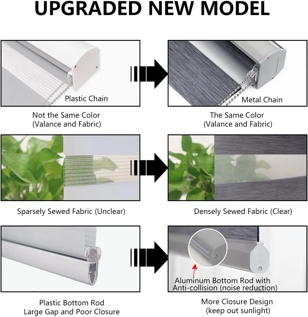 Persilux Custom Blackout Window Shades Zebra Blinds (24" W X 72" H, Dark Grey) Dual Layer Roller Sheer Shades Light Control for Day and Night Shades for Windows and Home, Easy to Install