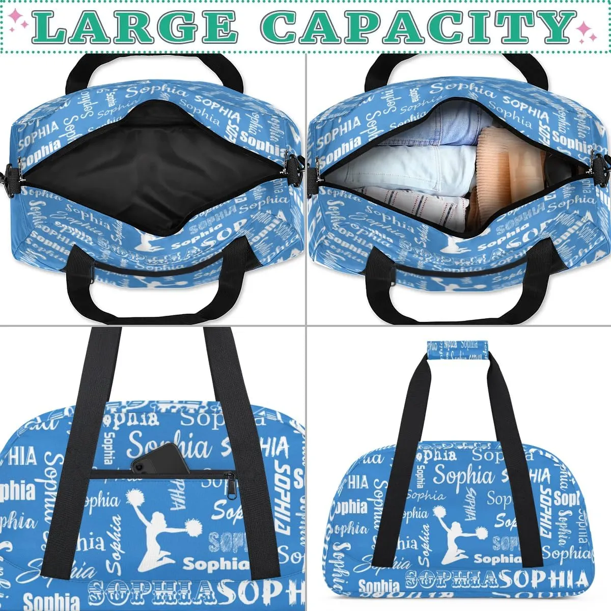 Personalized Cheer Bag Name Custom Sport Duffel Bag Dance Bag, Overnight Weekender Bags Cheerleader Personalized Gymnastics Bag Cheerleading Gifts, Blue