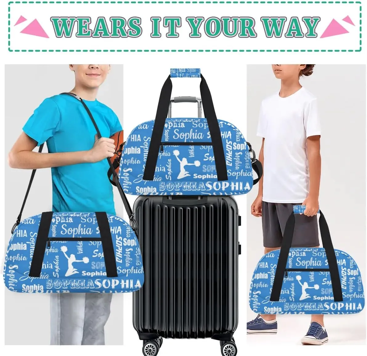 Personalized Cheer Bag Name Custom Sport Duffel Bag Dance Bag, Overnight Weekender Bags Cheerleader Personalized Gymnastics Bag Cheerleading Gifts, Blue