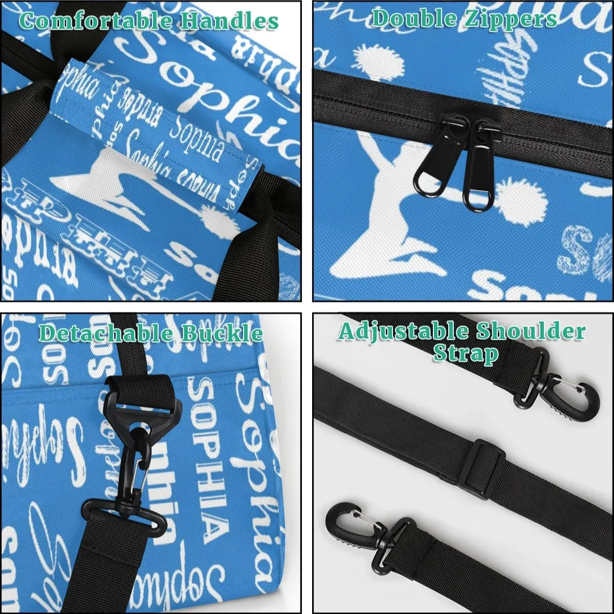 Personalized Cheer Bag Name Custom Sport Duffel Bag Dance Bag, Overnight Weekender Bags Cheerleader Personalized Gymnastics Bag Cheerleading Gifts, Blue