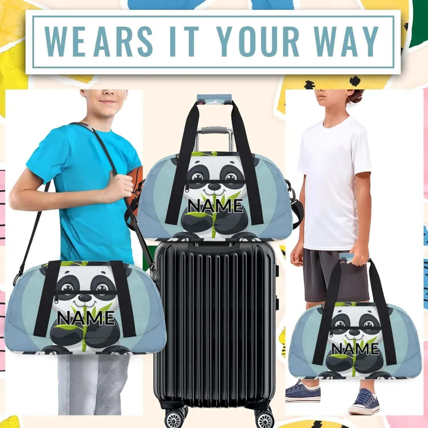 Personalized Custom Asian Panda Gym Bag for Women Men Carry on Travel Duffel Tote Cute Pandas Overnight Workout Weekender Bag