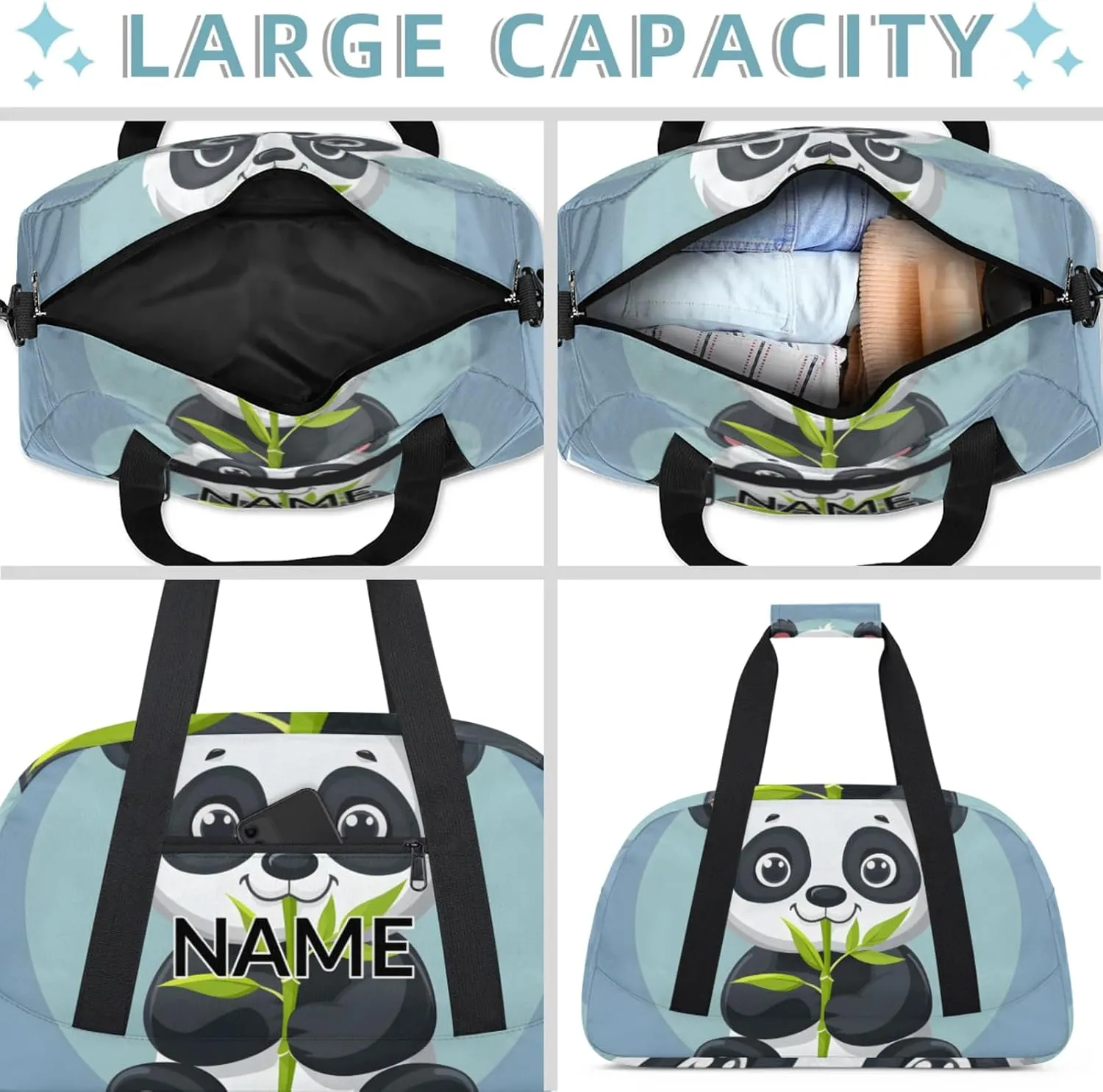 Personalized Custom Asian Panda Gym Bag for Women Men Carry on Travel Duffel Tote Cute Pandas Overnight Workout Weekender Bag