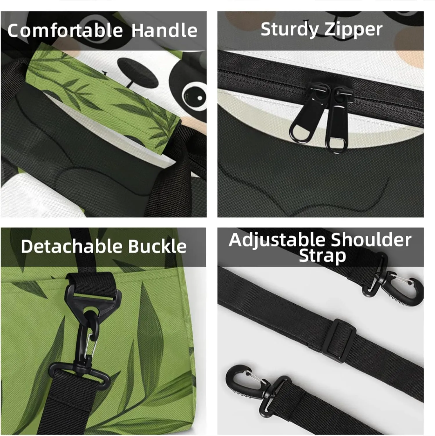 Personalized Custom Cute Panda Gym Bag for Women Men Carry on Travel Duffel Tote Leaves Tree Asian Overnight Workout Weekender Bag