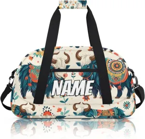 Personalized Custom Gym Bag for Women Men Carry on Aztec Highland Cow Travel Duffel Tote Retro Flower Overnight Workout Weekender Bag
