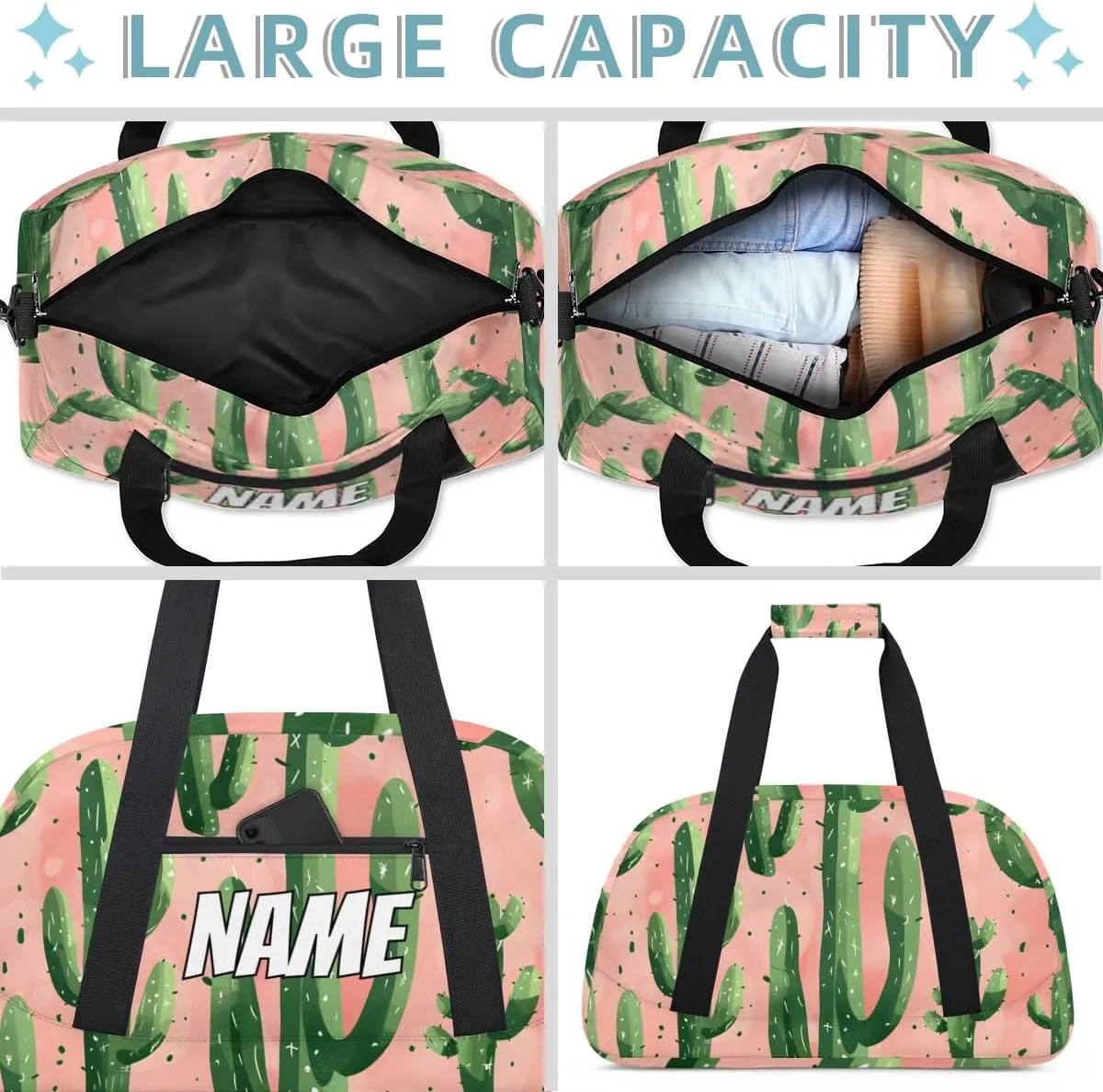 Personalized Custom Gym Bag for Women Men Carry on Cactus Travel Duffel Tote Tropical Desert Southwest Plant Overnight Workout Weekender Bag