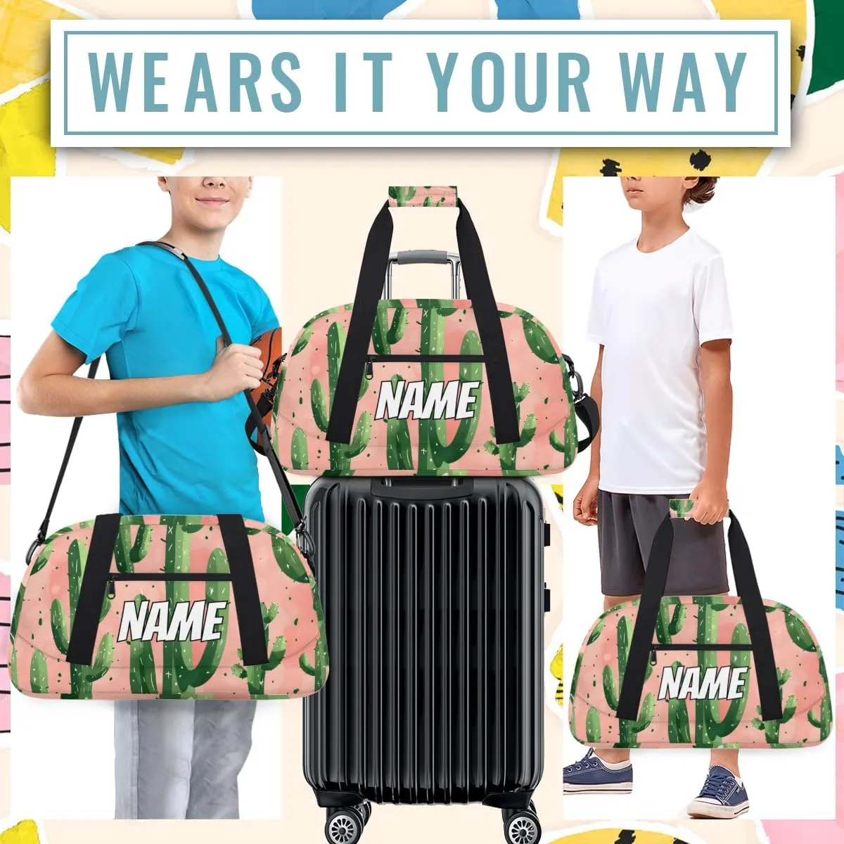 Personalized Custom Gym Bag for Women Men Carry on Cactus Travel Duffel Tote Tropical Desert Southwest Plant Overnight Workout Weekender Bag