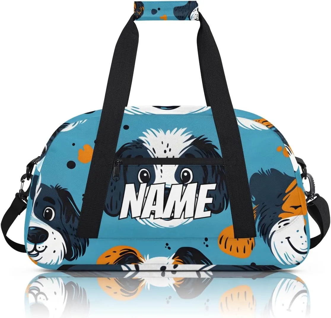 Personalized Custom Gym Bag for Women Men Carry on Cartoon Dogs Travel Duffel Tote Kawaii Puppies Overnight Workout Weekender Bag