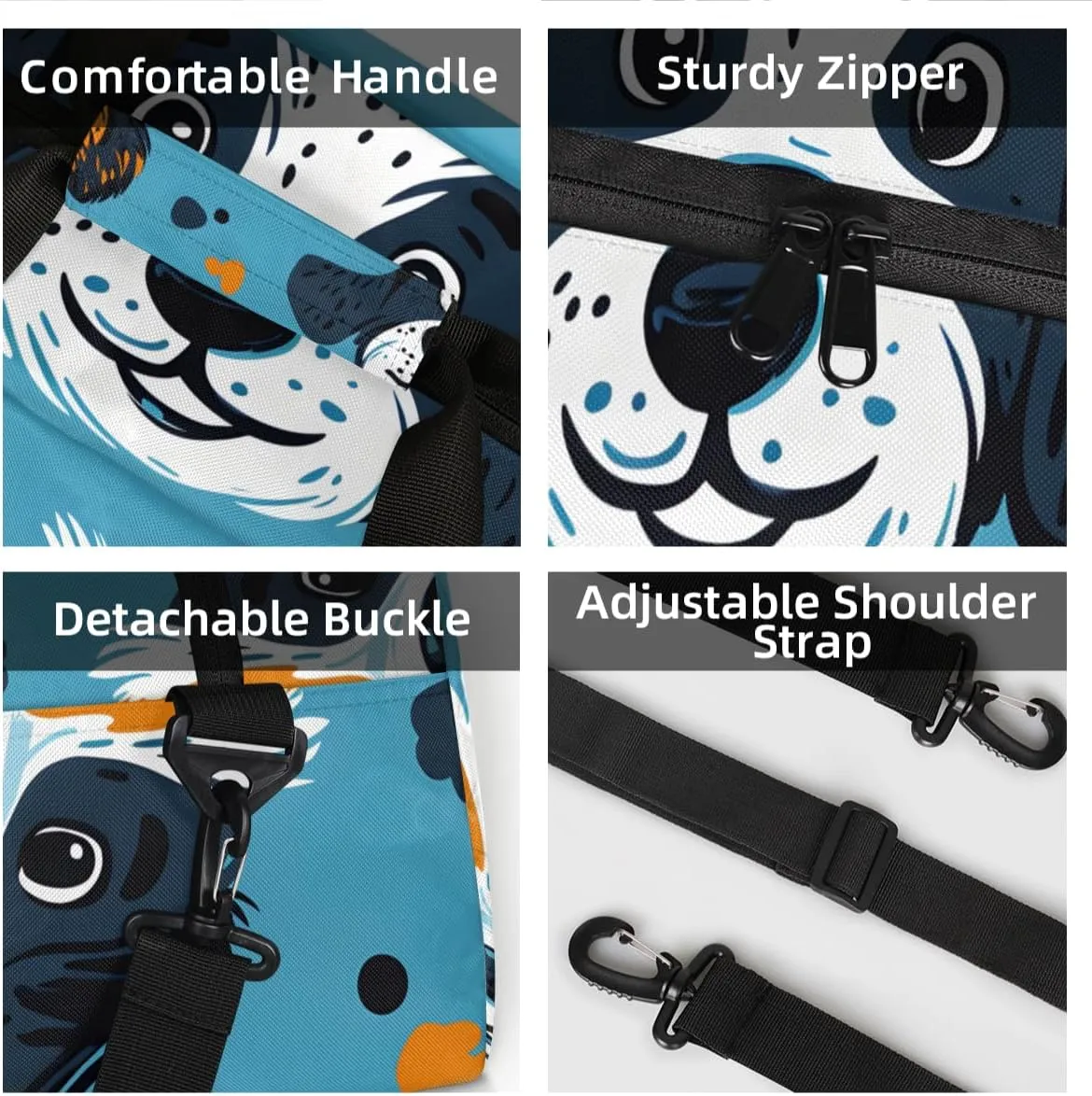 Personalized Custom Gym Bag for Women Men Carry on Cartoon Dogs Travel Duffel Tote Kawaii Puppies Overnight Workout Weekender Bag
