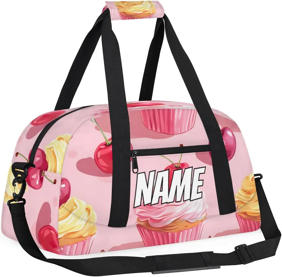 Personalized Custom Gym Bag for Women Men Carry on Cherry Cake Travel Duffel Tote Food Pattern Overnight Workout Weekender Bag