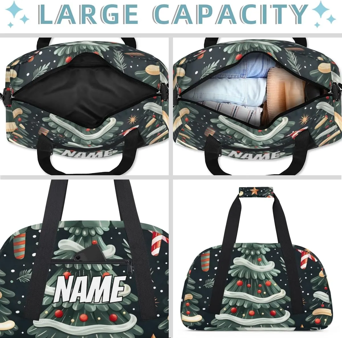 Personalized Custom Gym Bag for Women Men Carry on Christmas Tree Travel Duffel Tote Snowflake Candy Overnight Workout Weekender Bag