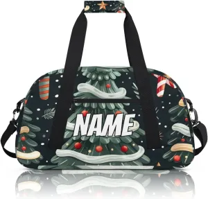 Personalized Custom Gym Bag for Women Men Carry on Christmas Tree Travel Duffel Tote Snowflake Candy Overnight Workout Weekender Bag