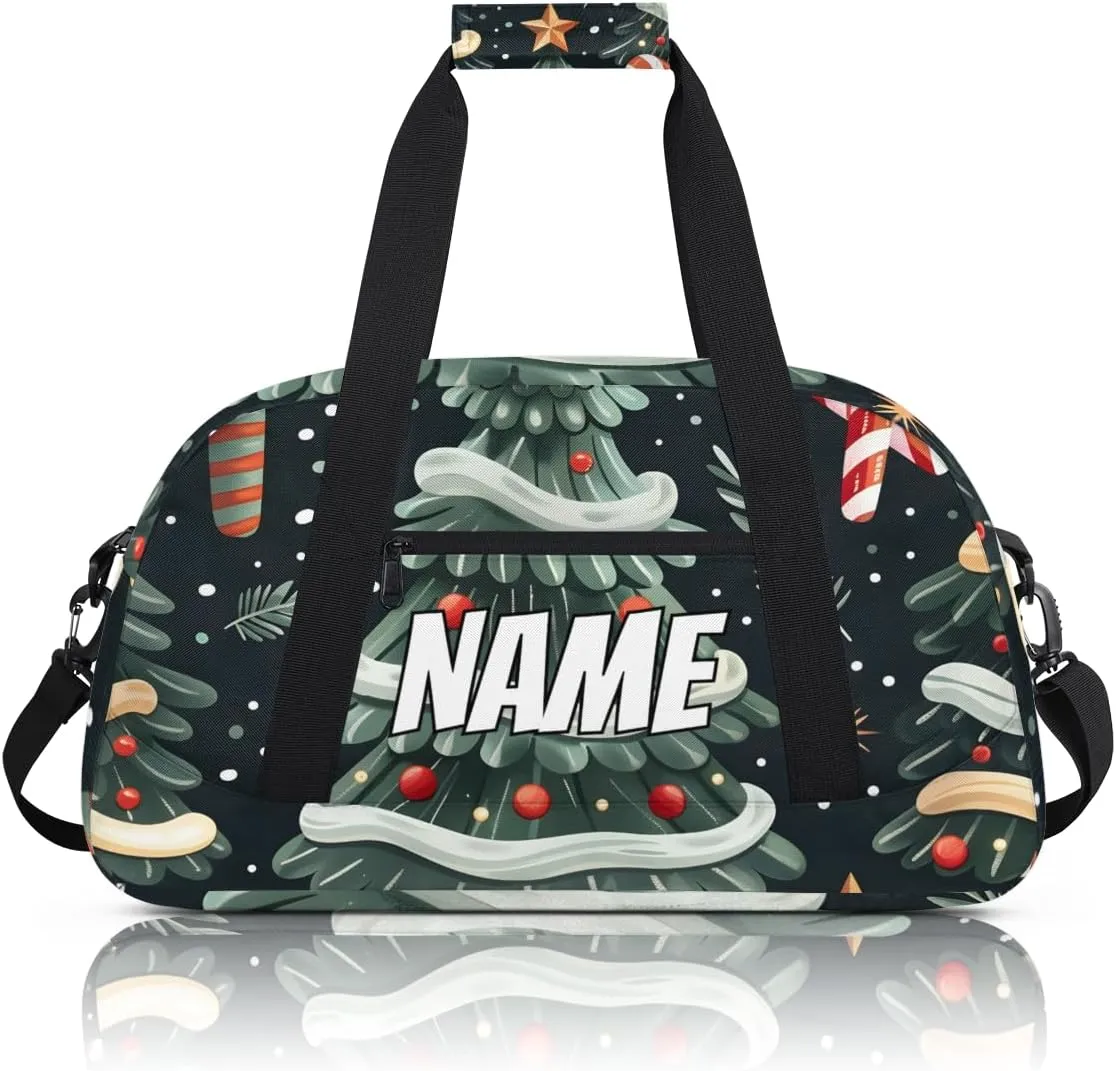 Personalized Custom Gym Bag for Women Men Carry on Christmas Tree Travel Duffel Tote Snowflake Candy Overnight Workout Weekender Bag