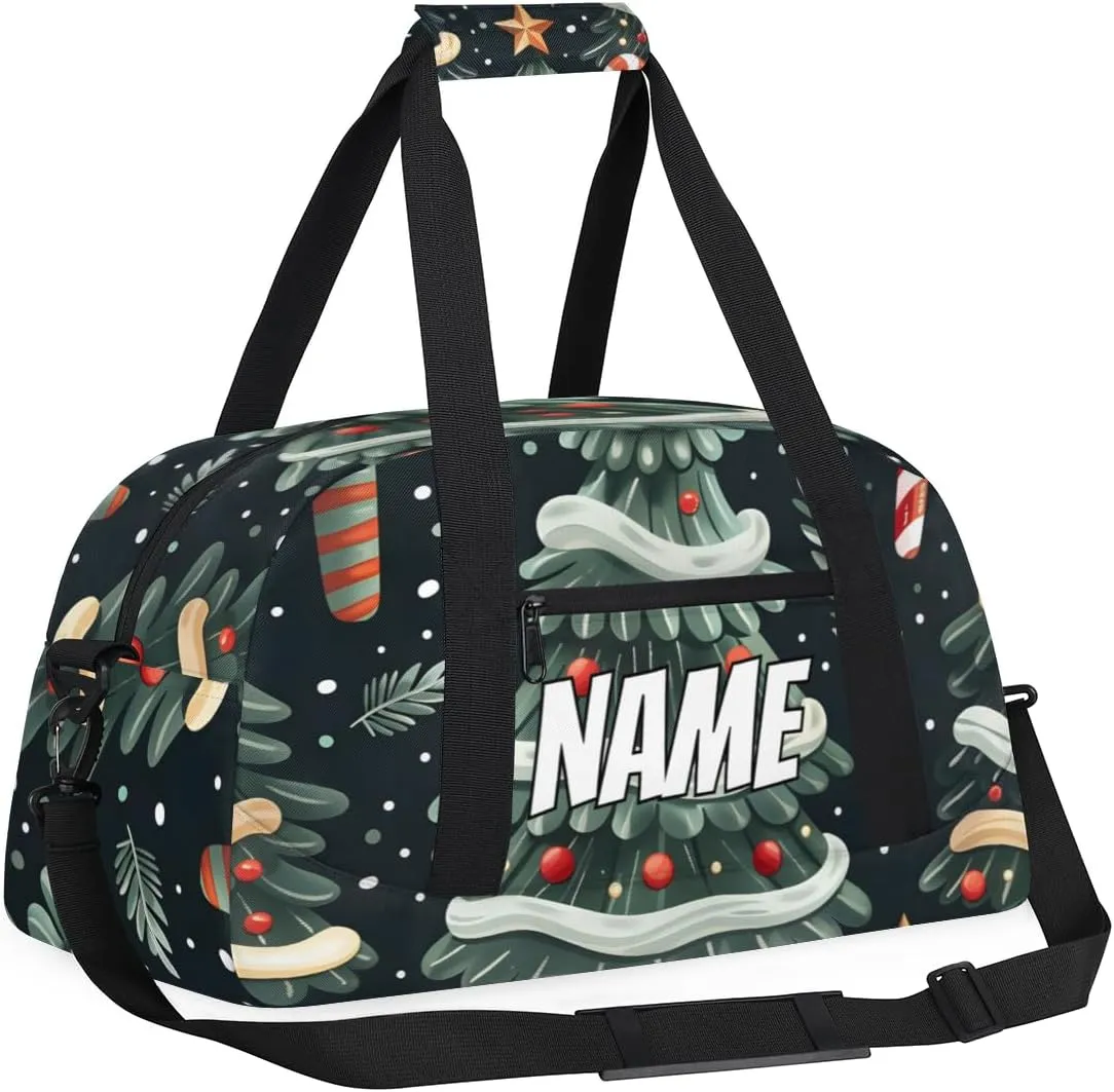Personalized Custom Gym Bag for Women Men Carry on Christmas Tree Travel Duffel Tote Snowflake Candy Overnight Workout Weekender Bag