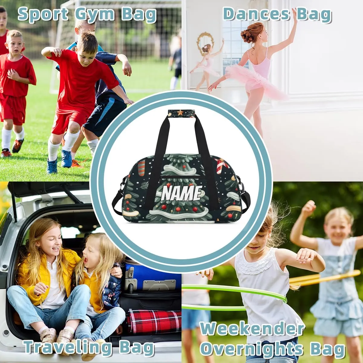 Personalized Custom Gym Bag for Women Men Carry on Christmas Tree Travel Duffel Tote Snowflake Candy Overnight Workout Weekender Bag