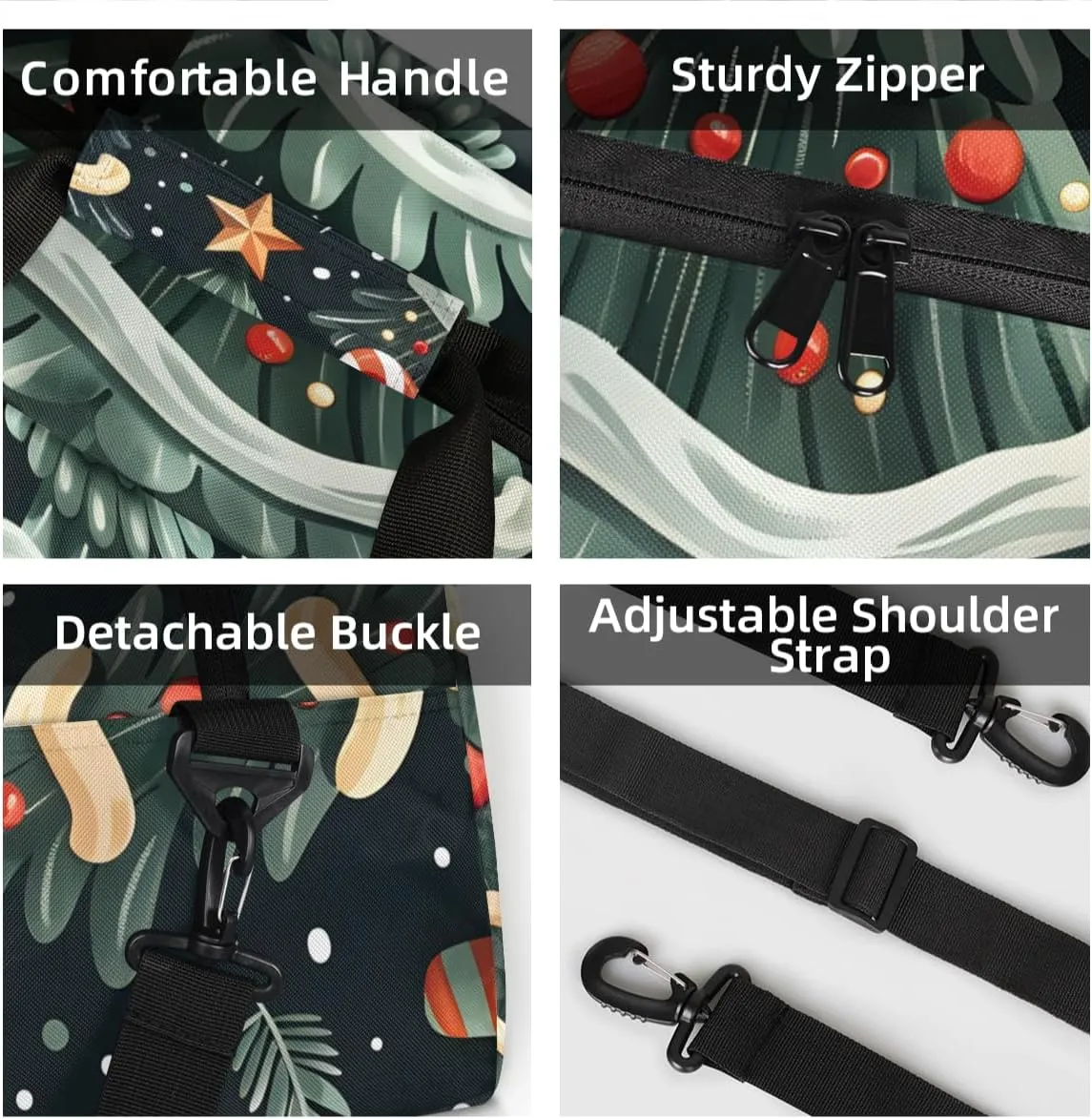 Personalized Custom Gym Bag for Women Men Carry on Christmas Tree Travel Duffel Tote Snowflake Candy Overnight Workout Weekender Bag