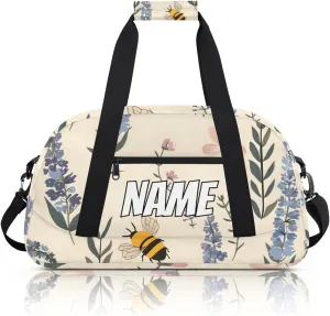 Personalized Custom Gym Bag for Women Men Carry on Cute Bee Travel Duffel Tote Lavender Flower Overnight Workout Weekender Bag