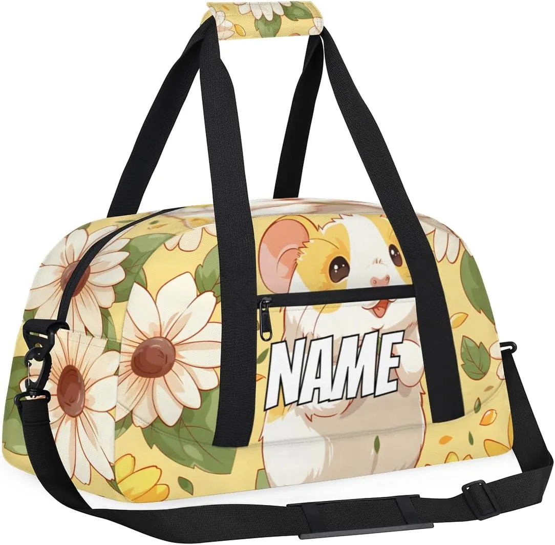 Personalized Custom Gym Bag for Women Men Carry on Cute Hamster Travel Duffel Tote Daisy Flower Overnight Workout Weekender Bag