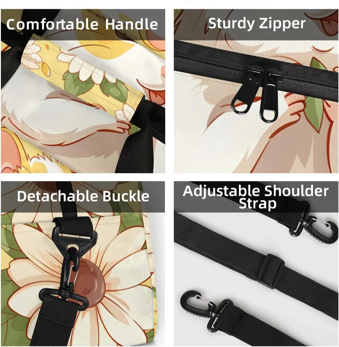 Personalized Custom Gym Bag for Women Men Carry on Cute Hamster Travel Duffel Tote Daisy Flower Overnight Workout Weekender Bag