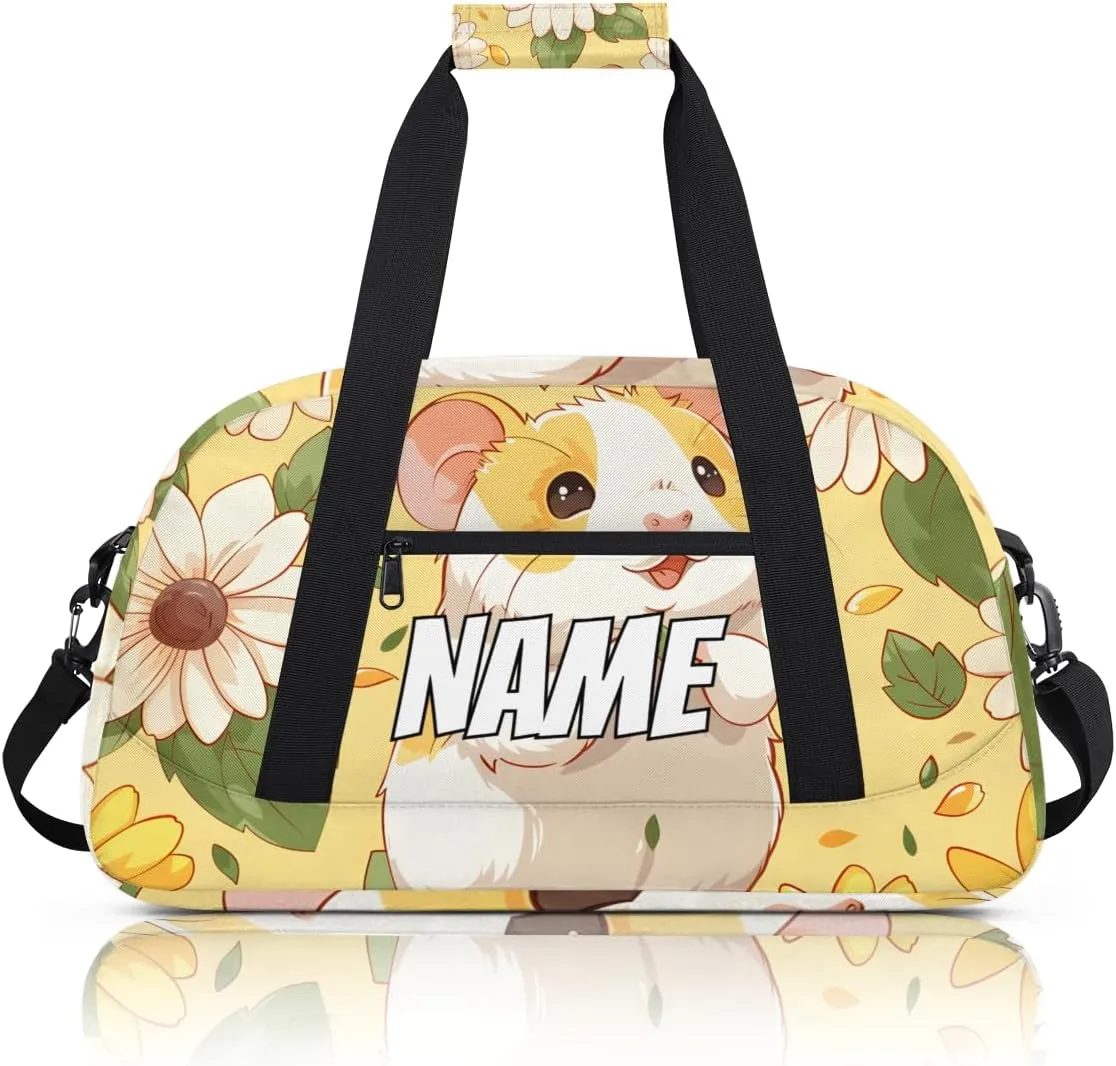 Personalized Custom Gym Bag for Women Men Carry on Cute Hamster Travel Duffel Tote Daisy Flower Overnight Workout Weekender Bag