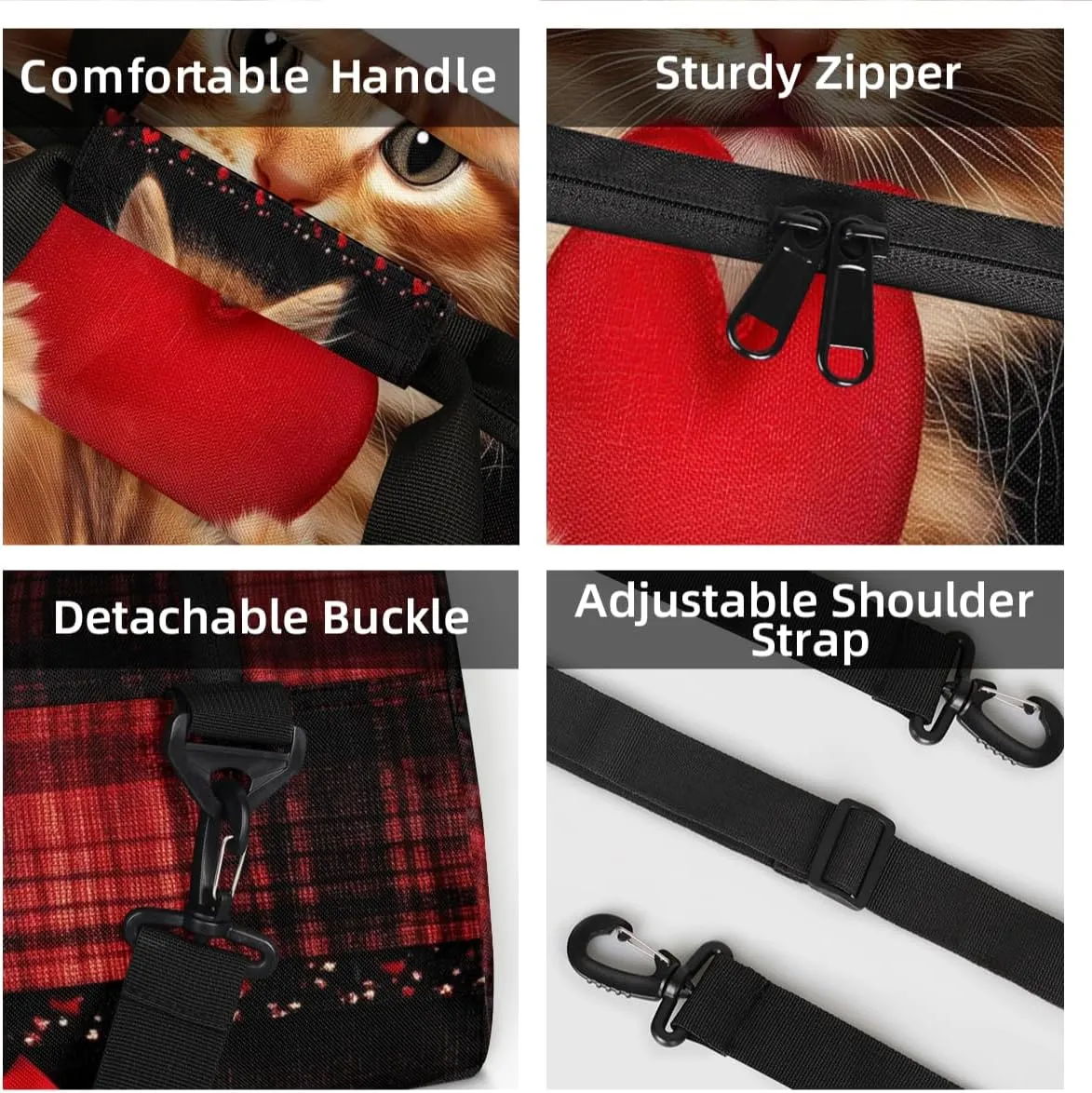 Personalized Custom Gym Bag for Women Men Carry on Cute Heart Cat Travel Duffel Tote Red Plaid Overnight Workout Weekender Bag