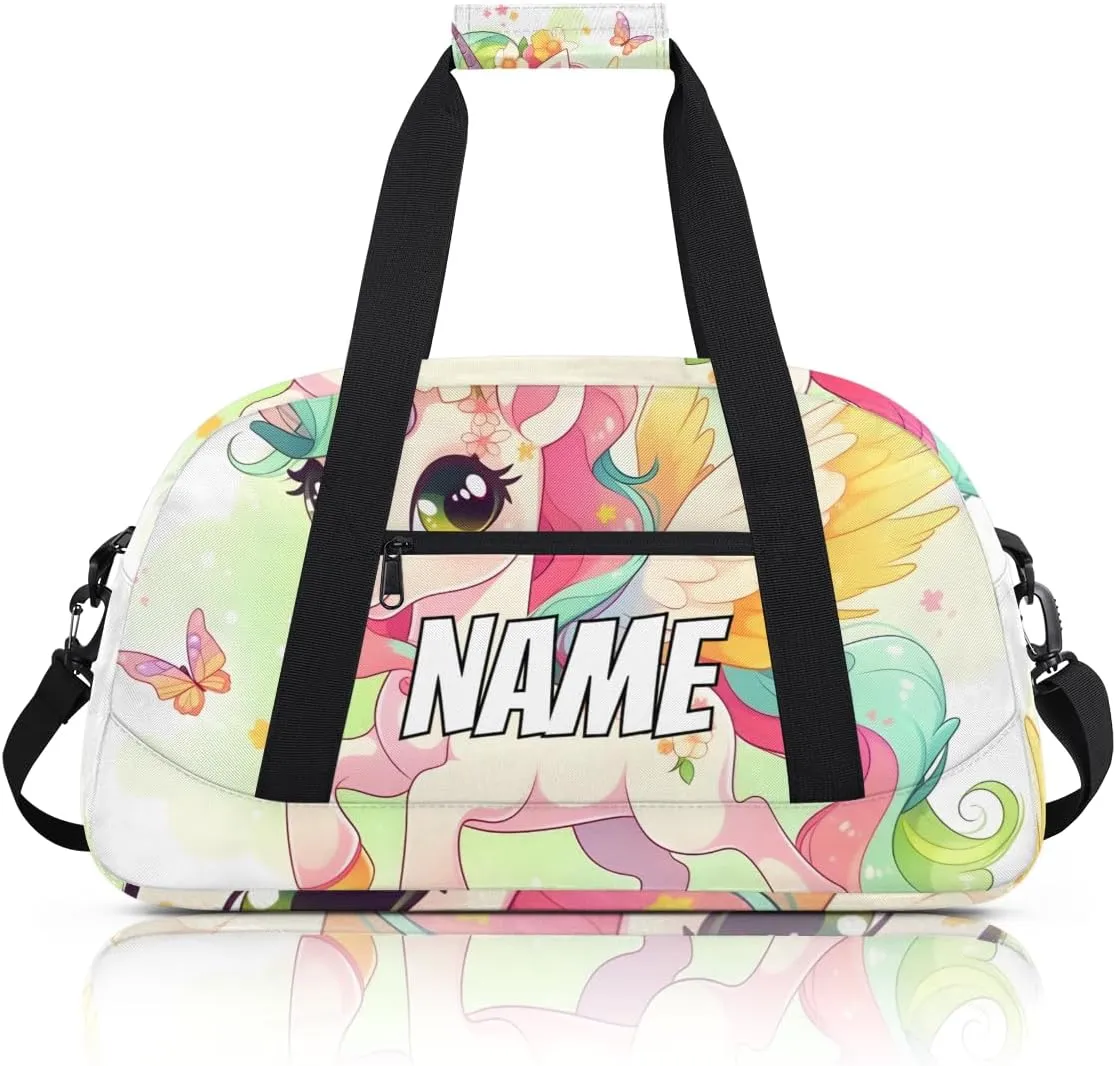 Personalized Custom Gym Bag for Women Men Carry on Cute Unicorn Travel Duffel Tote Butterfly Rainbow Overnight Workout Weekender Bag