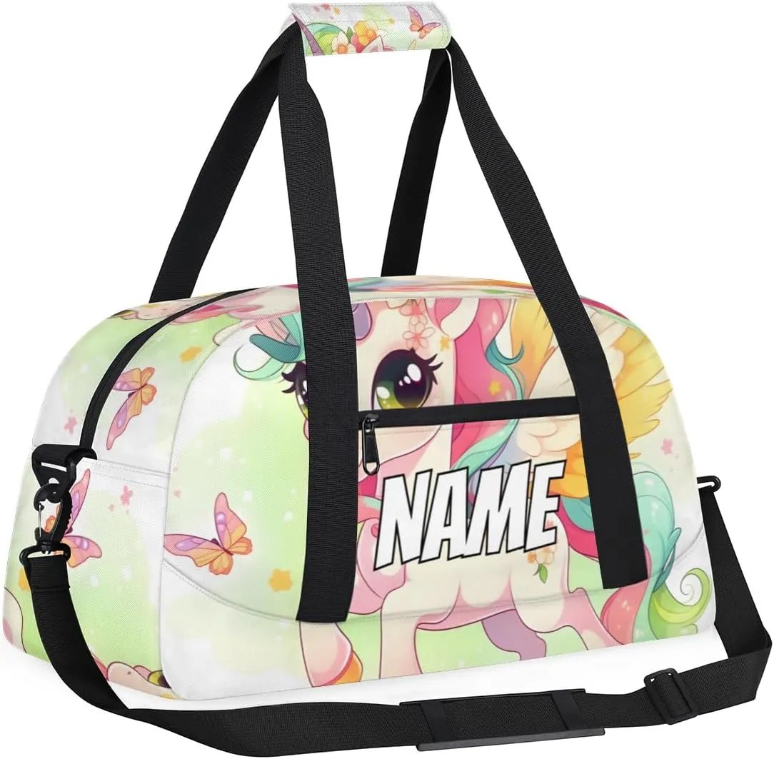 Personalized Custom Gym Bag for Women Men Carry on Cute Unicorn Travel Duffel Tote Butterfly Rainbow Overnight Workout Weekender Bag