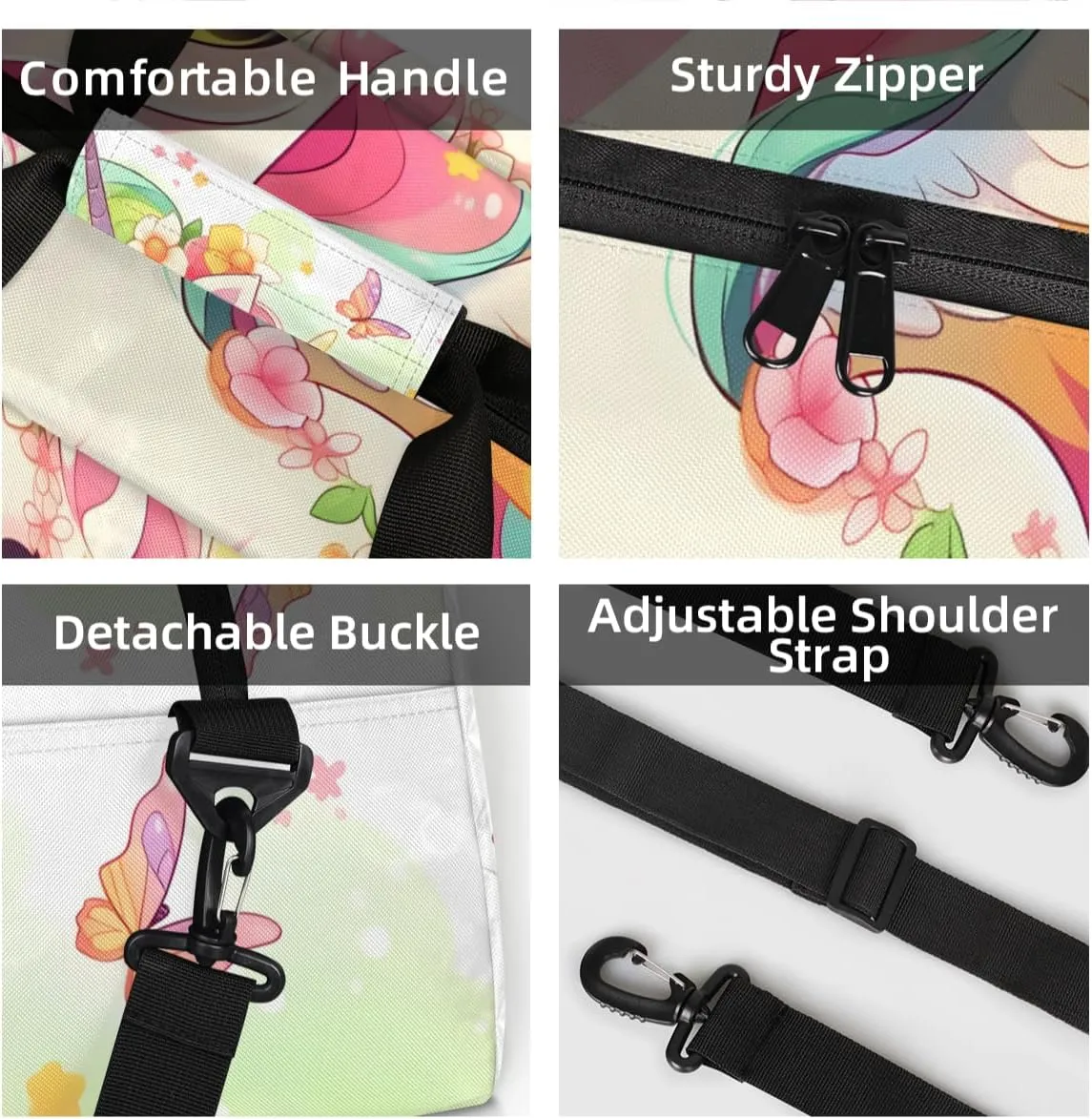 Personalized Custom Gym Bag for Women Men Carry on Cute Unicorn Travel Duffel Tote Butterfly Rainbow Overnight Workout Weekender Bag