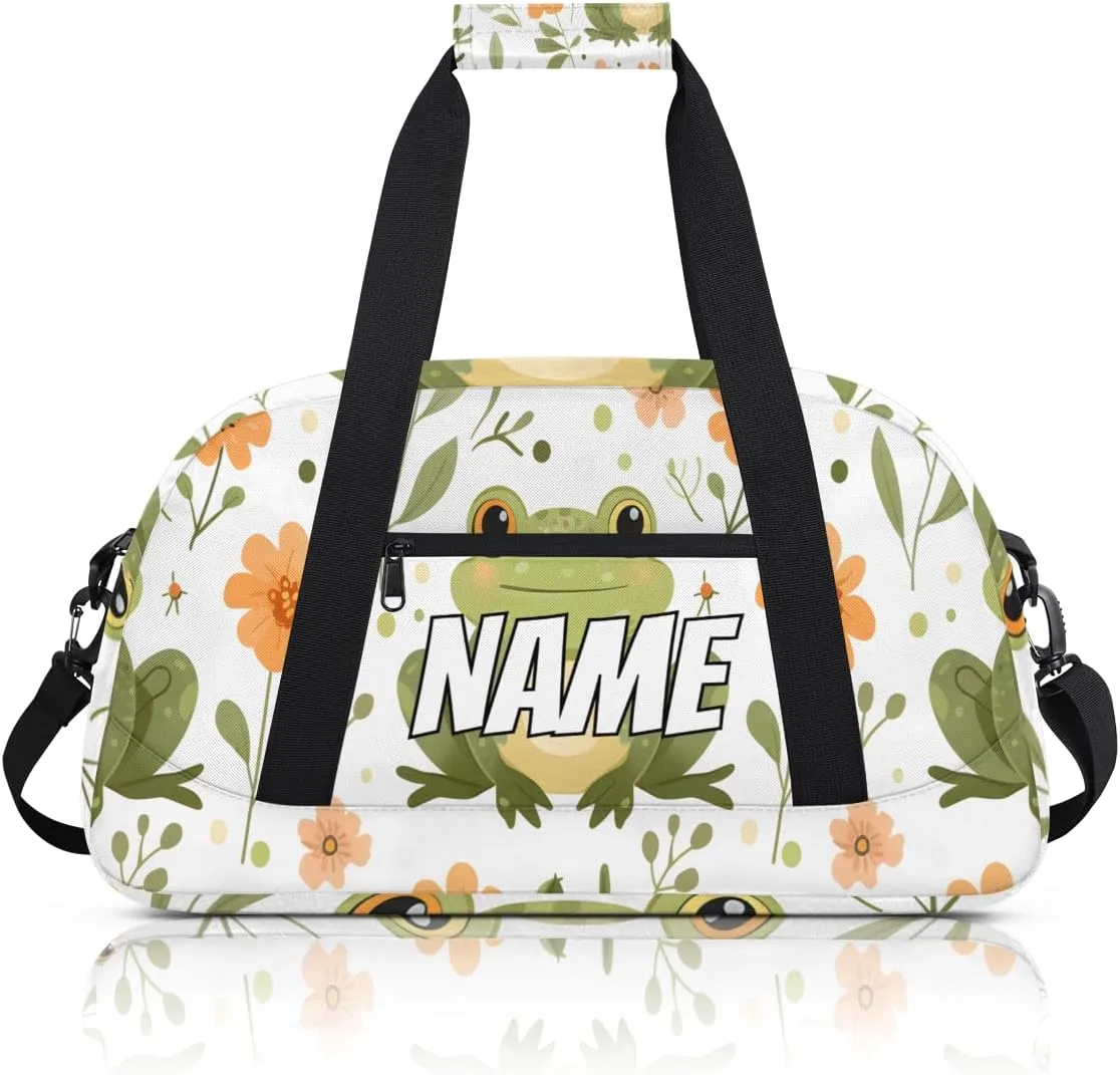 Personalized Custom Gym Bag for Women Men Carry on Forest Frog Travel Duffel Tote Tropical Wildflower Overnight Workout Weekender Bag