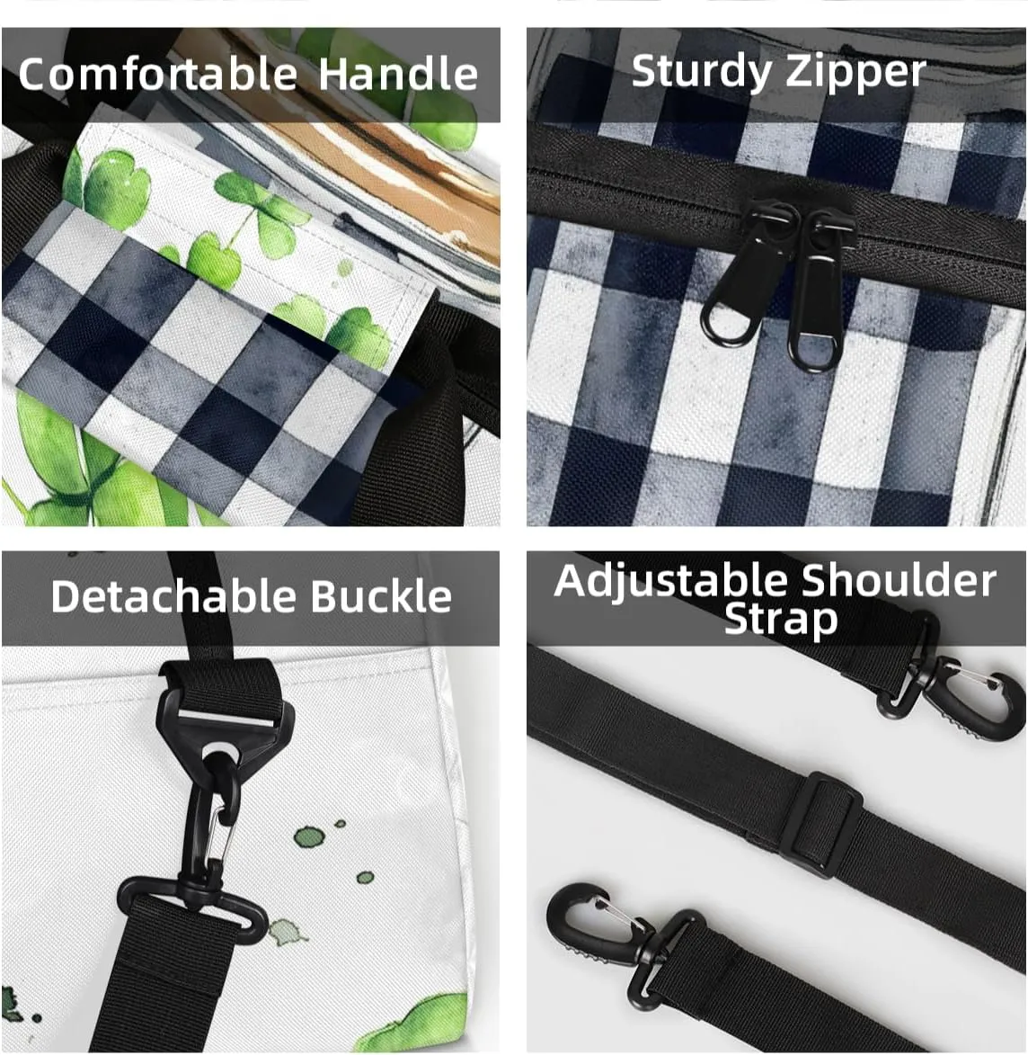 Personalized Custom Gym Bag for Women Men Carry on Four Leaved Clover Travel Duffel Tote Lucky Plant Overnight Workout Weekender Bag