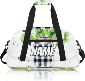 Personalized Custom Gym Bag for Women Men Carry on Four Leaved Clover Travel Duffel Tote Lucky Plant Overnight Workout Weekender Bag