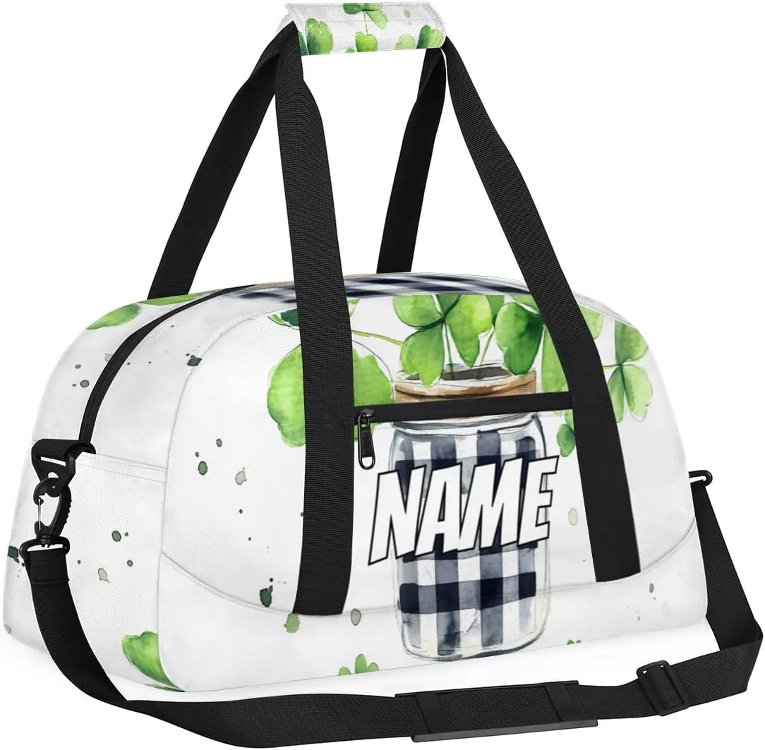 Personalized Custom Gym Bag for Women Men Carry on Four Leaved Clover Travel Duffel Tote Lucky Plant Overnight Workout Weekender Bag