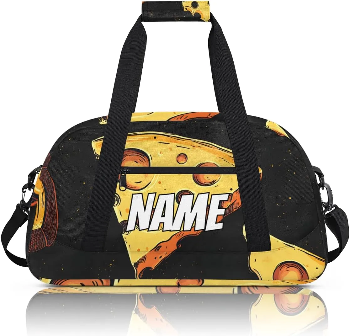 Personalized Custom Gym Bag for Women Men Carry on Funny Cheese Travel Duffel Tote Food Pattern Overnight Workout Weekender Bag