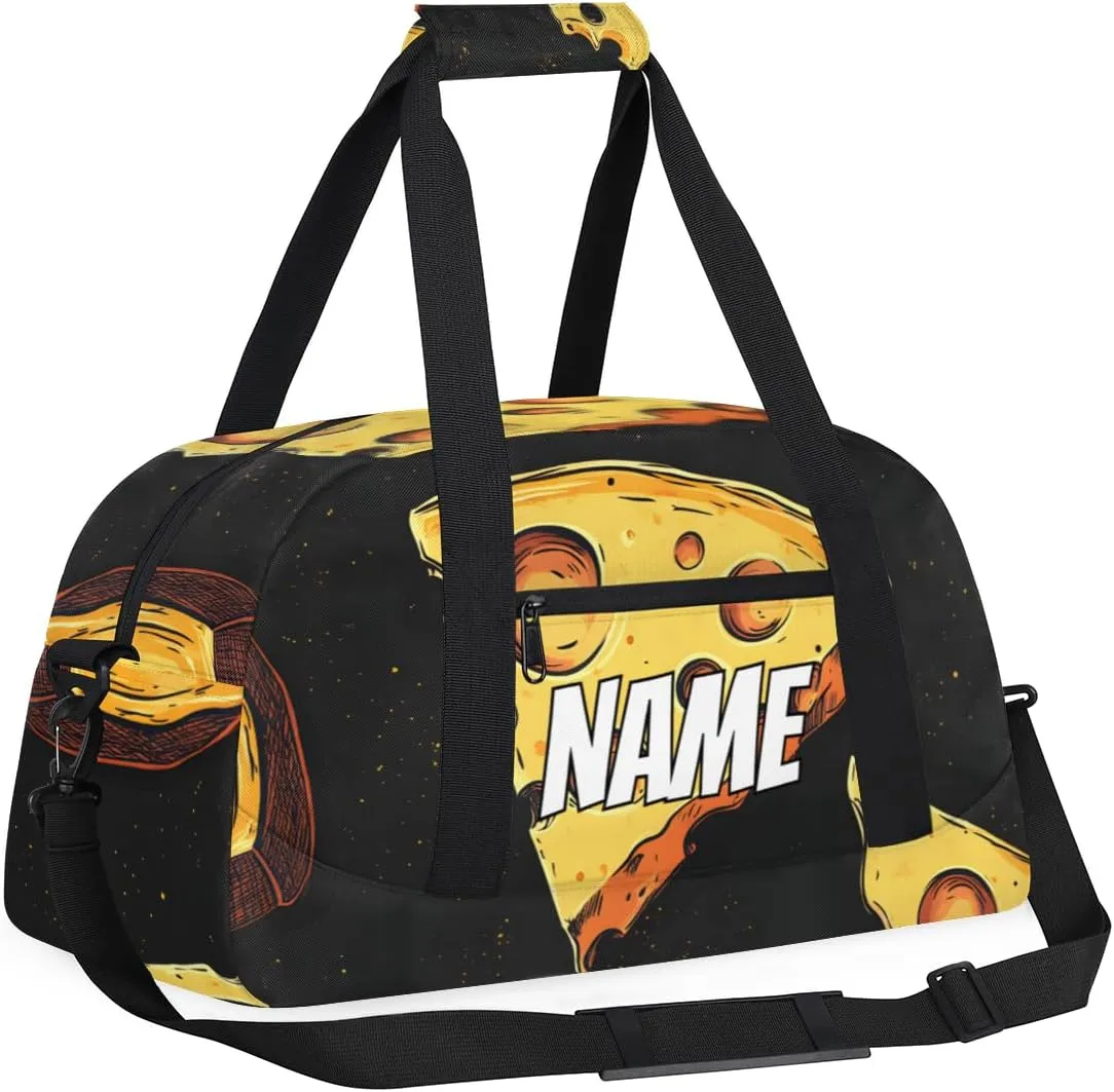 Personalized Custom Gym Bag for Women Men Carry on Funny Cheese Travel Duffel Tote Food Pattern Overnight Workout Weekender Bag