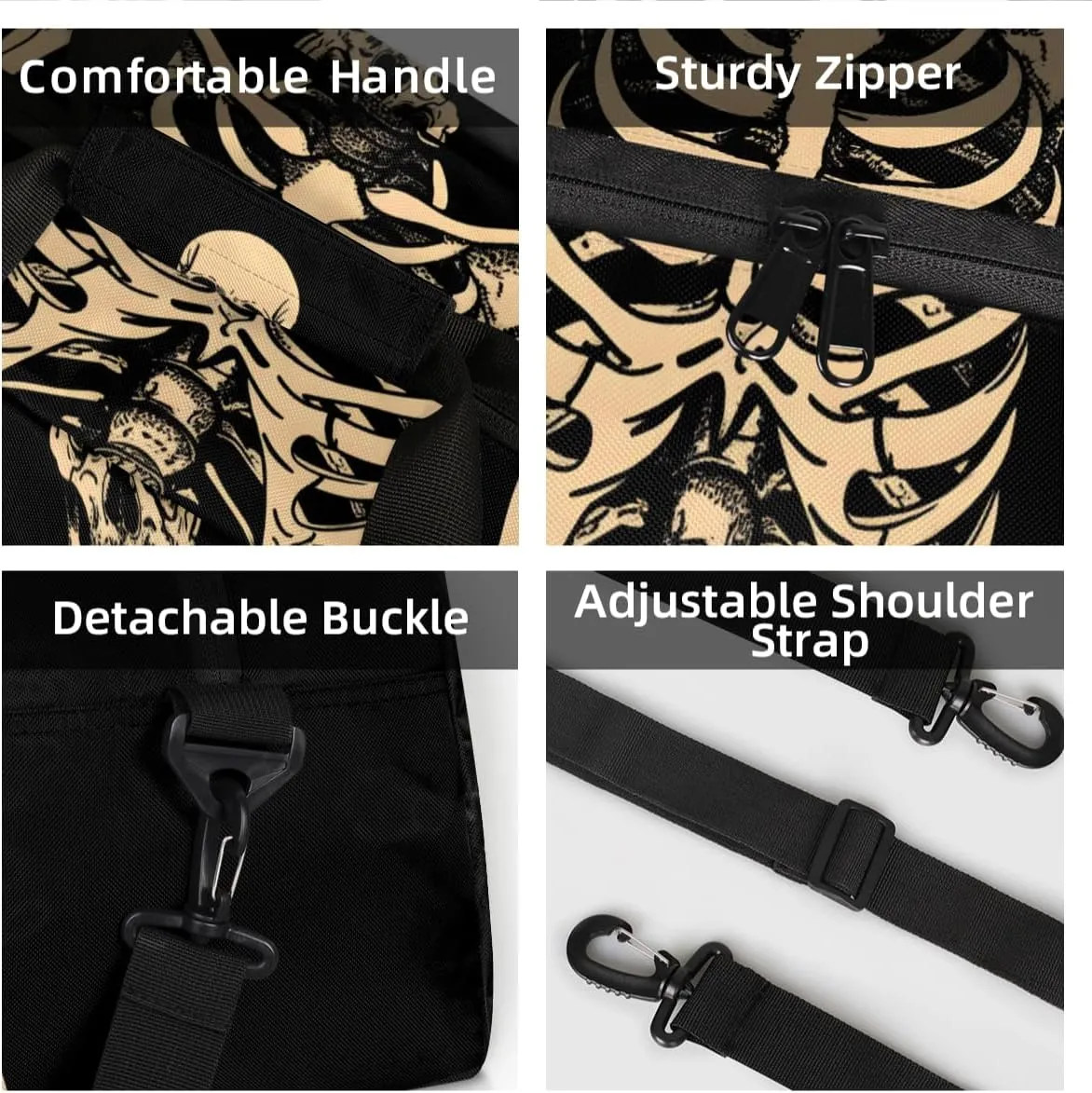 Personalized Custom Gym Bag for Women Men Carry on Gothic Skeleton Travel Duffel Tote Funny Skull Overnight Workout Weekender Bag