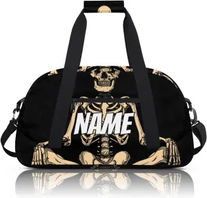 Personalized Custom Gym Bag for Women Men Carry on Gothic Skeleton Travel Duffel Tote Funny Skull Overnight Workout Weekender Bag