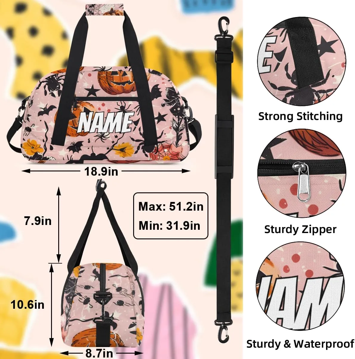 Personalized Custom Gym Bag for Women Men Carry on Halloween Theme Travel Duffel Tote Cool Gothic Overnight Workout Weekender Bag