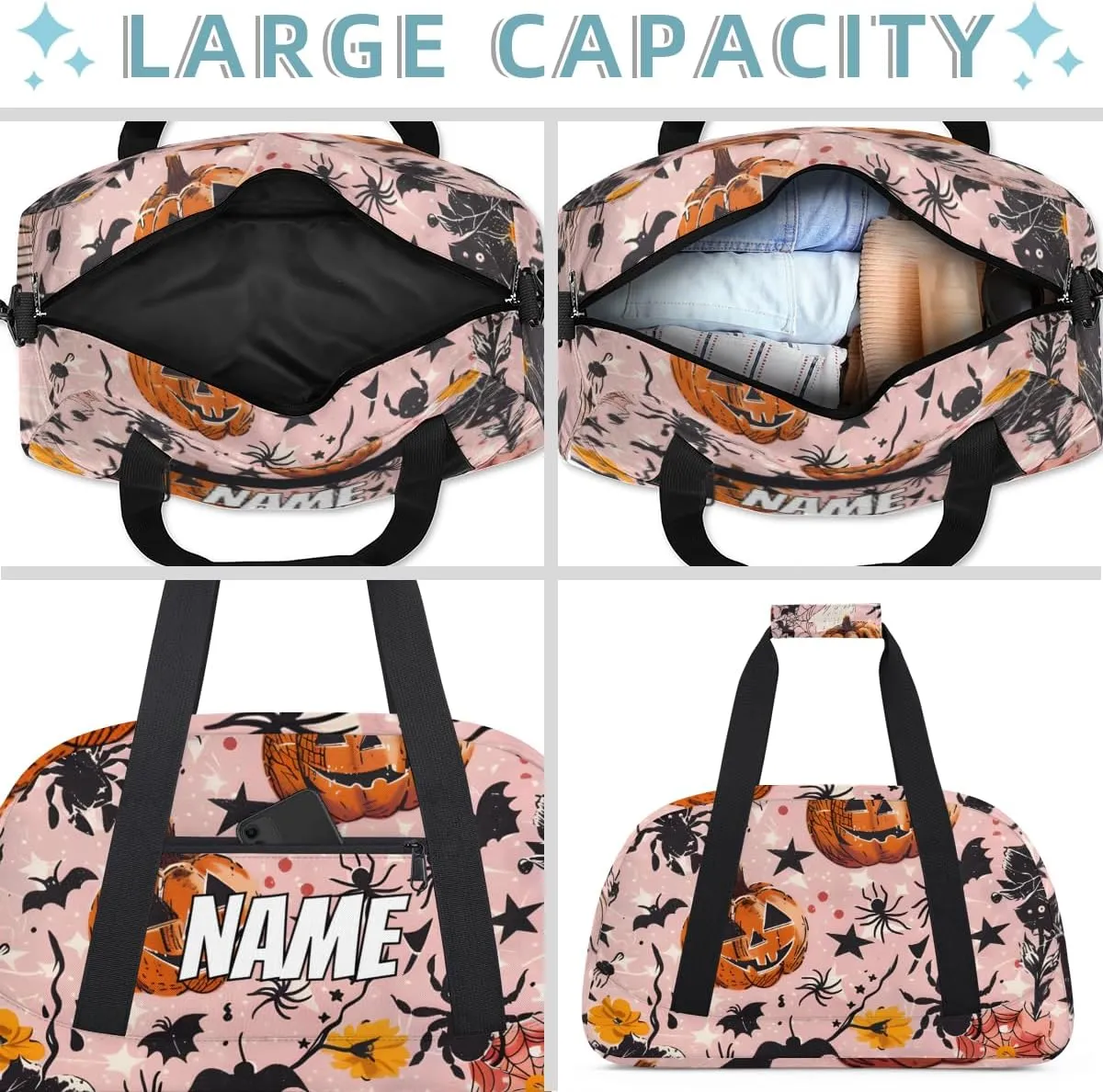 Personalized Custom Gym Bag for Women Men Carry on Halloween Theme Travel Duffel Tote Cool Gothic Overnight Workout Weekender Bag
