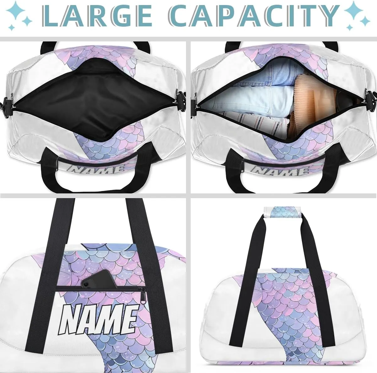 Personalized Custom Gym Bag for Women Men Carry on Mermaid Tail Travel Duffel Tote Sea Ocean Overnight Workout Weekender Bag