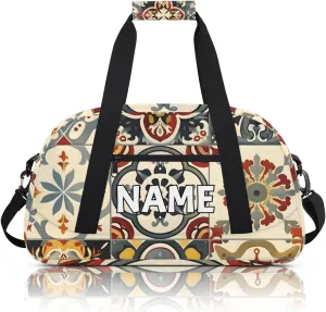 Personalized Custom Gym Bag for Women Men Carry on Mexican Tile Travel Duffel Tote Boho Mexico Overnight Workout Weekender Bag