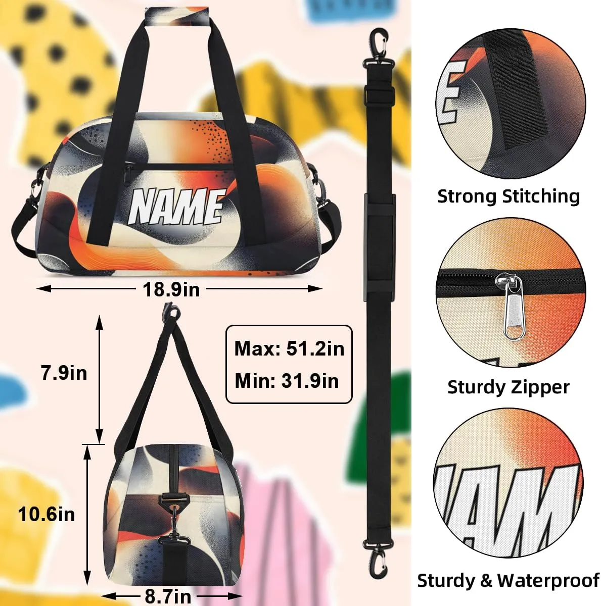 Personalized Custom Gym Bag for Women Men Carry on Modern Pattern Travel Duffel Tote Fluid Aesthetic Overnight Workout Weekender Bag