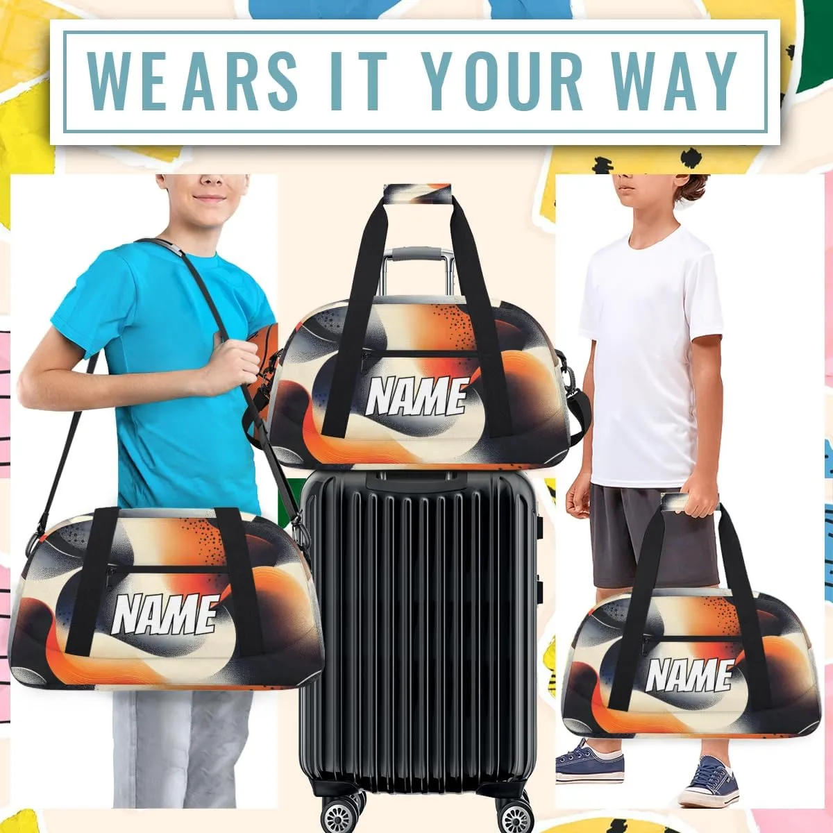 Personalized Custom Gym Bag for Women Men Carry on Modern Pattern Travel Duffel Tote Fluid Aesthetic Overnight Workout Weekender Bag