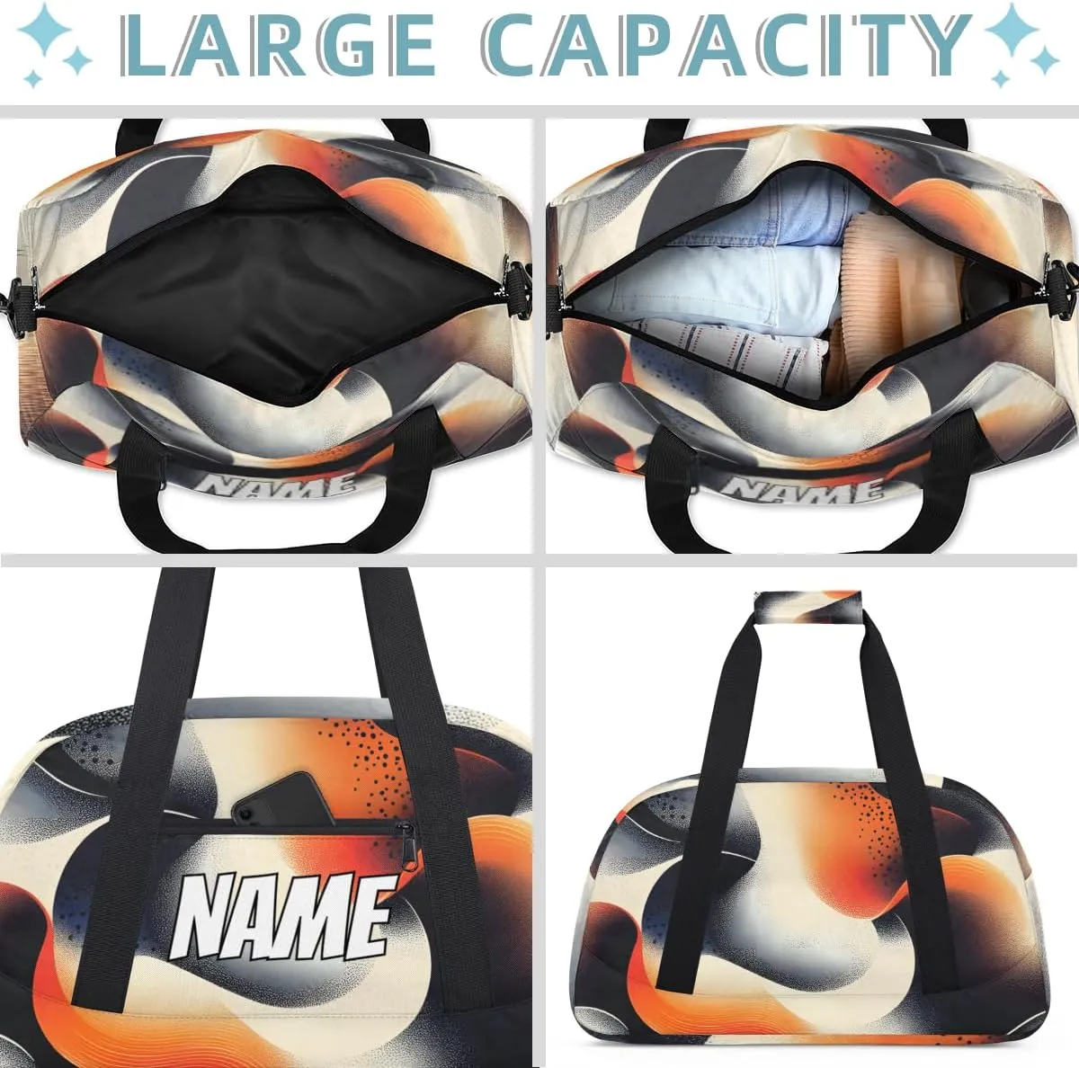 Personalized Custom Gym Bag for Women Men Carry on Modern Pattern Travel Duffel Tote Fluid Aesthetic Overnight Workout Weekender Bag