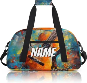 Personalized Custom Gym Bag for Women Men Carry on Music Guitar Travel Duffel Tote Musical Theme Overnight Workout Weekender Bag