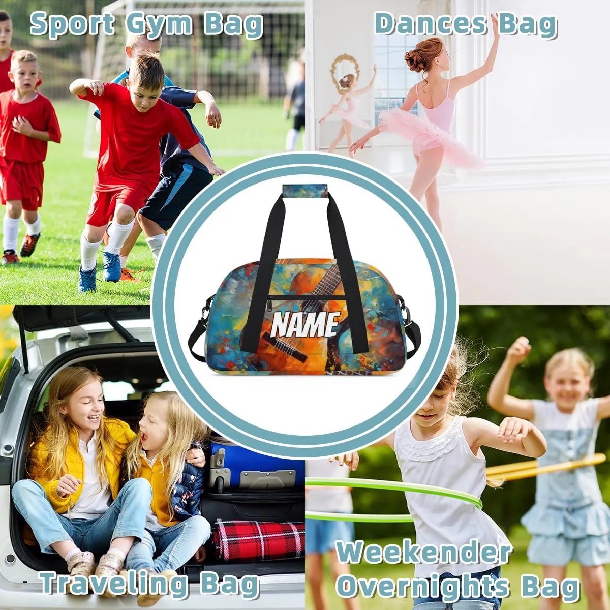 Personalized Custom Gym Bag for Women Men Carry on Music Guitar Travel Duffel Tote Musical Theme Overnight Workout Weekender Bag