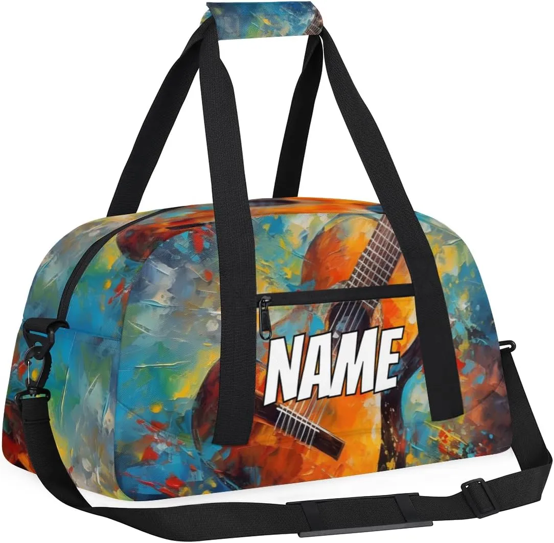 Personalized Custom Gym Bag for Women Men Carry on Music Guitar Travel Duffel Tote Musical Theme Overnight Workout Weekender Bag