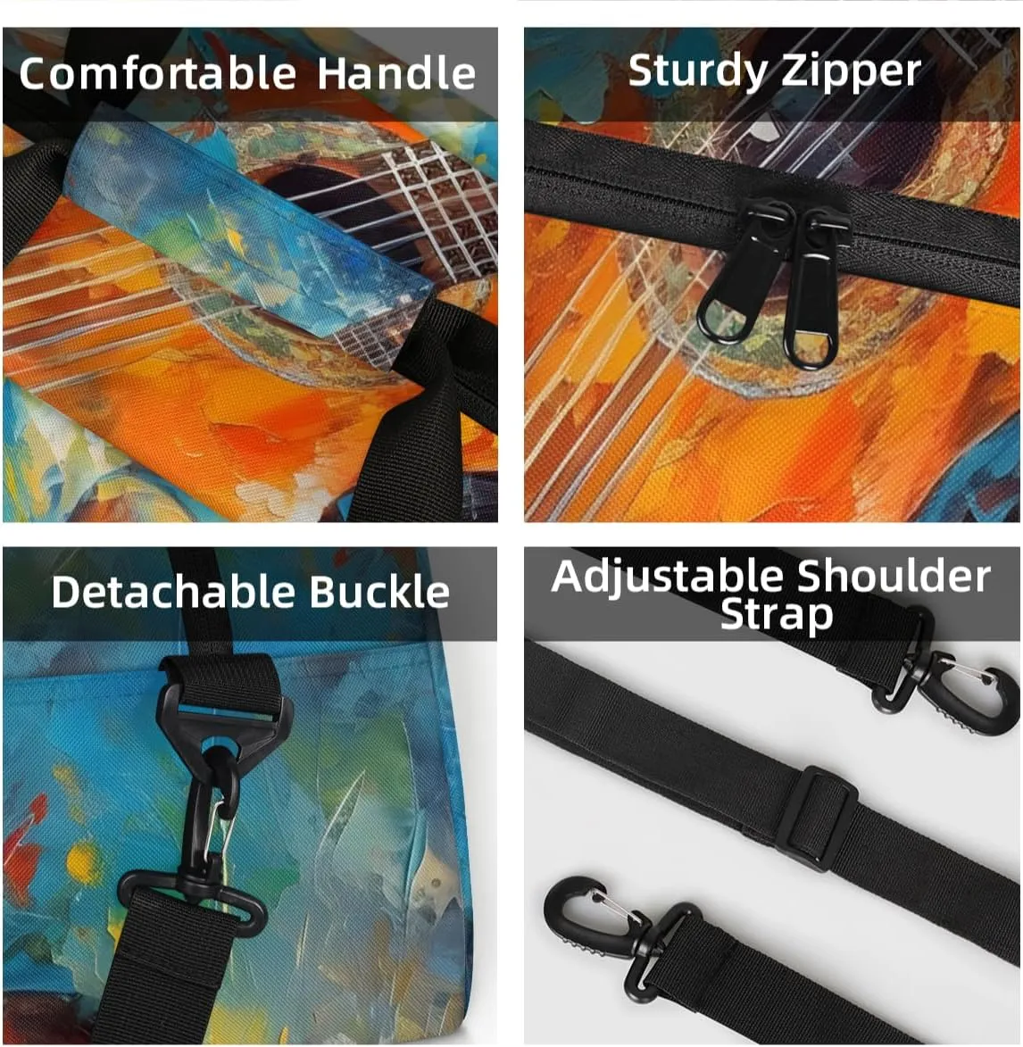 Personalized Custom Gym Bag for Women Men Carry on Music Guitar Travel Duffel Tote Musical Theme Overnight Workout Weekender Bag