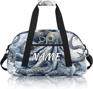 Personalized Custom Gym Bag for Women Men Carry on Ocean Octopus Travel Duffel Tote Natical Waves Overnight Workout Weekender Bag